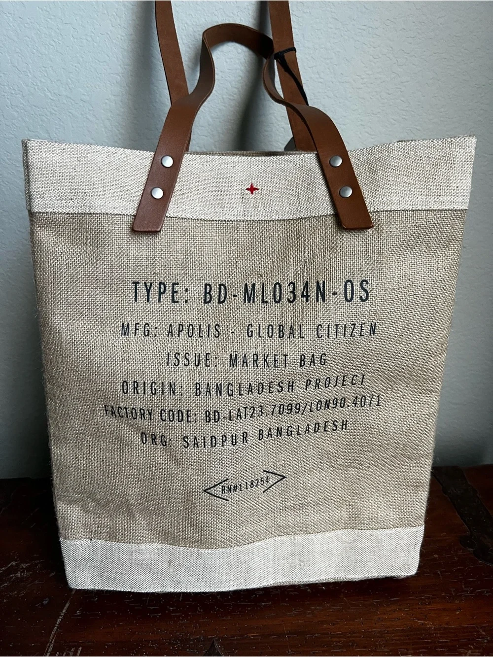 NWT Apolis Market Bag with Brown Leather Straps